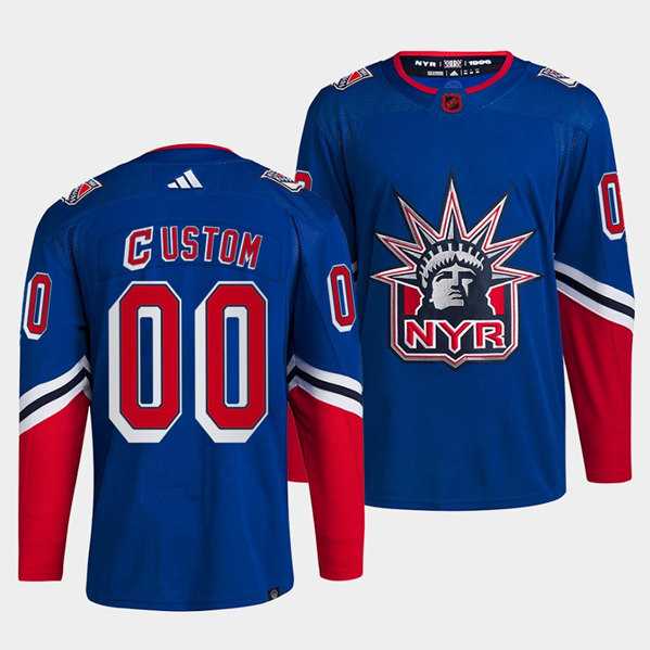 Men%27s New York Rangers Custom Blue 2022 Reverse Retro Stitched Jersey